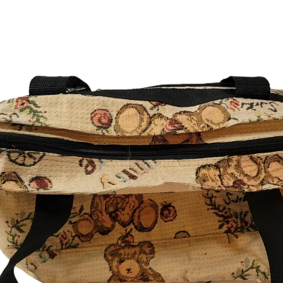 Vintage Bovano Tapestry Made USA Teddy Bear Country House Tote Bag - Picture 4 of 8
